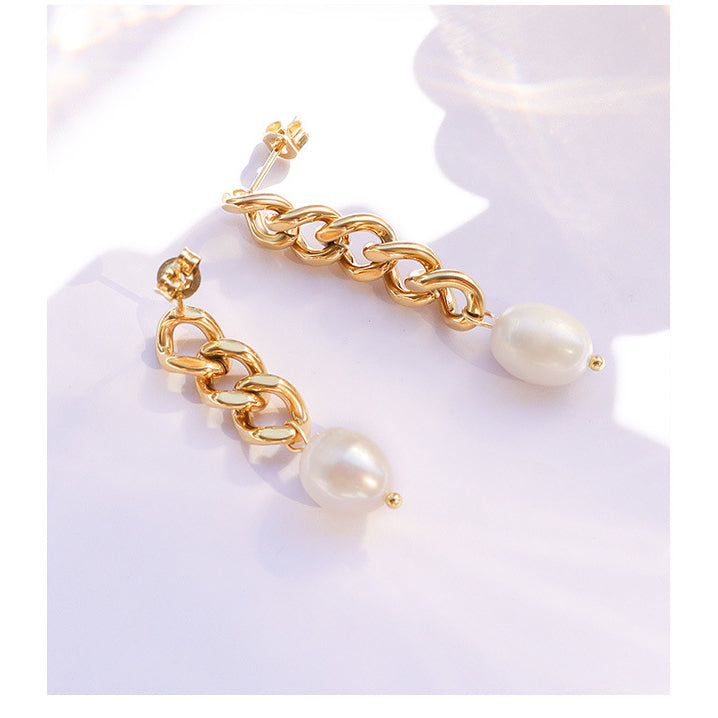 Flat O Chain Freshwater Pearl Drop Earrings