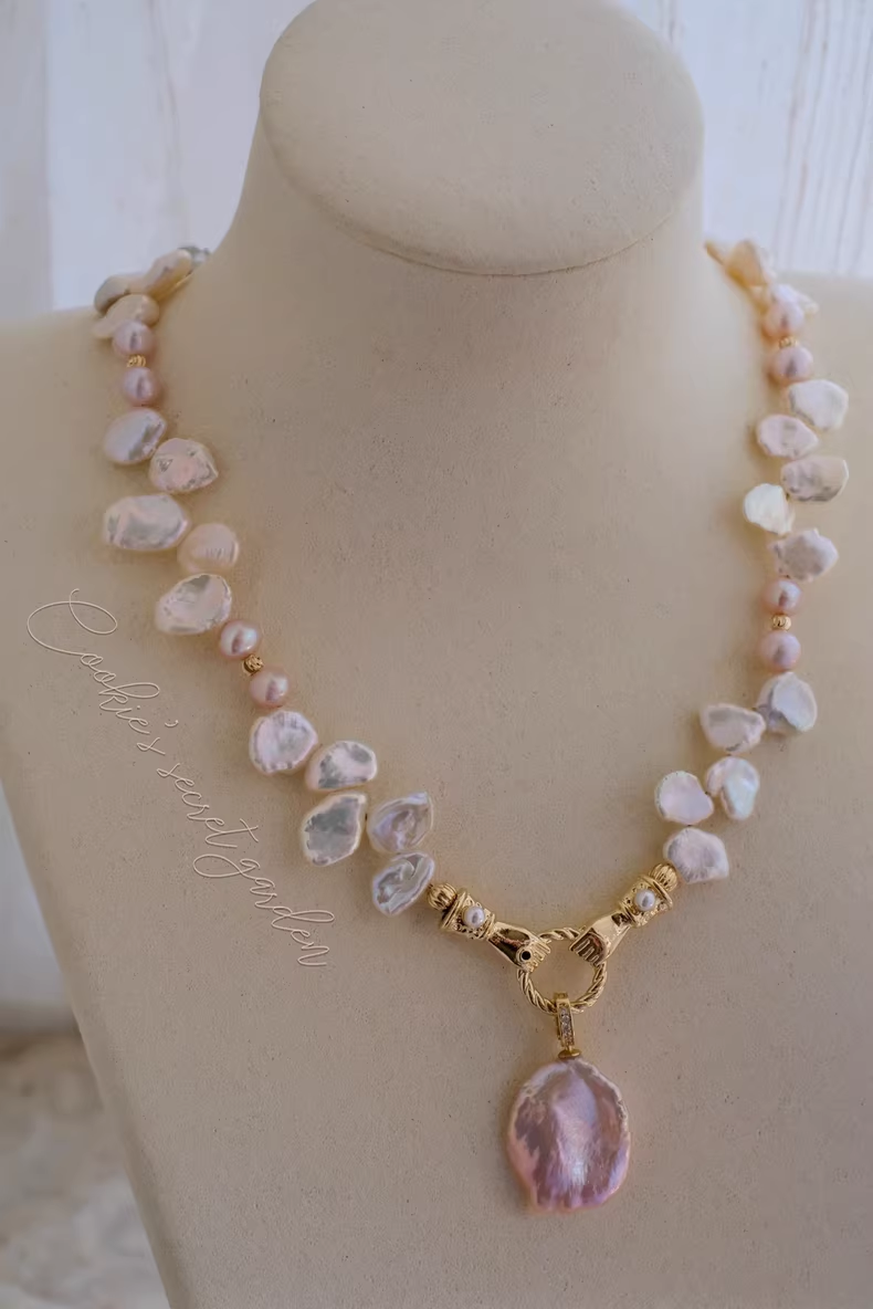 【Monet Garden Collection】 Handmade Pink Princess Baroque Pearl Necklace