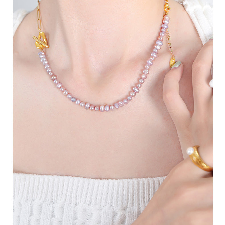 Half Chain Half Light Purple Pearl Necklace