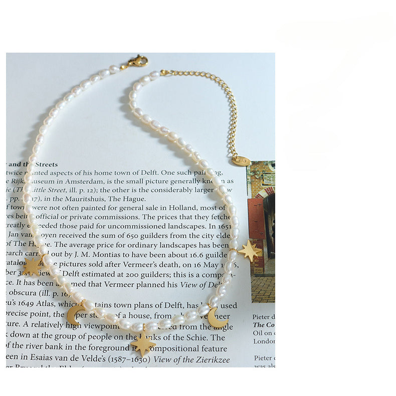 North Star Moon Charms Freshwater Pearl Necklace