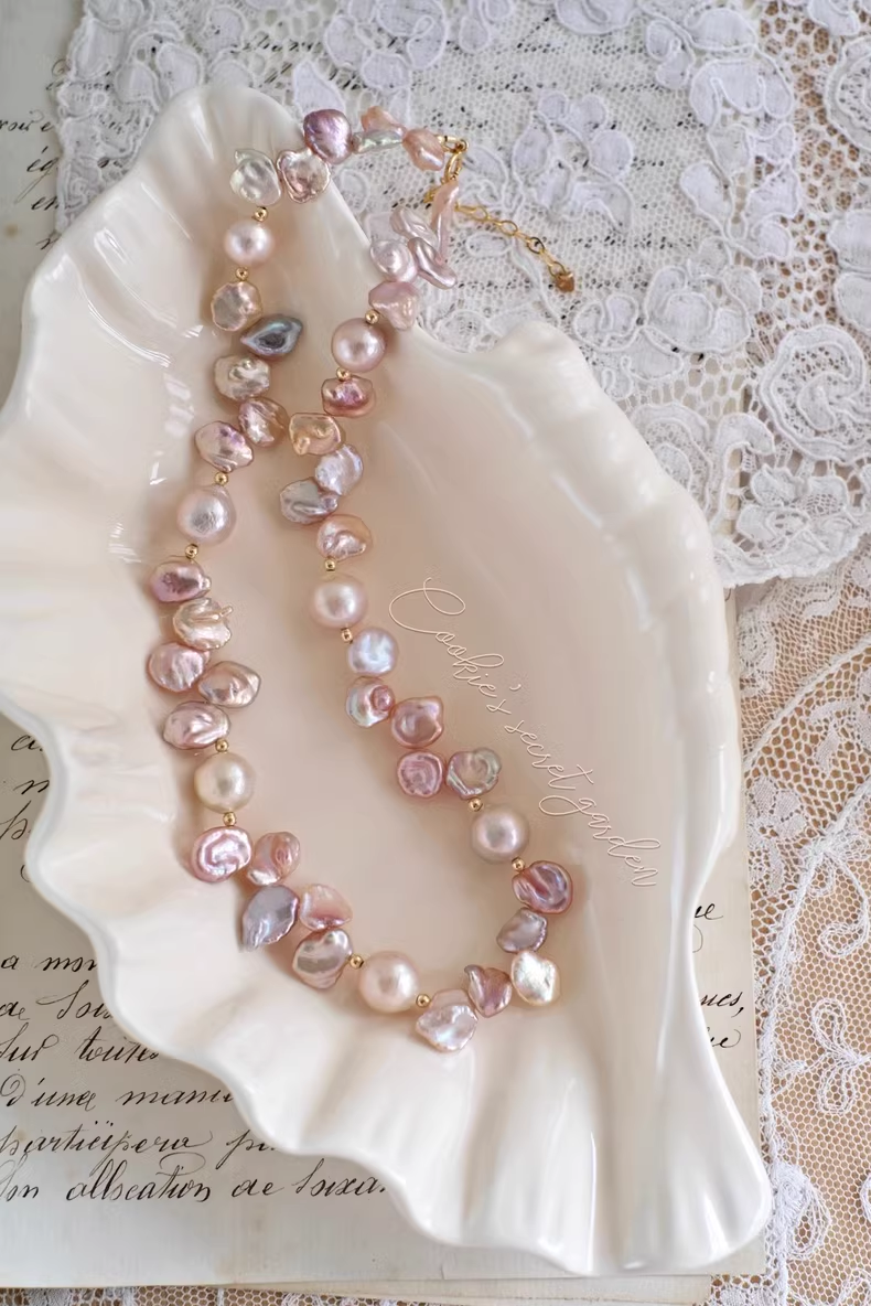 【Monet Garden Collection】 Handmade Secret Garden Baroque Pearl Necklace