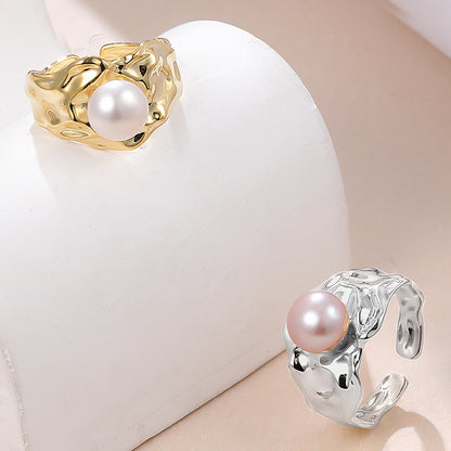 Personality Wide Wrinkled Pearl Ring