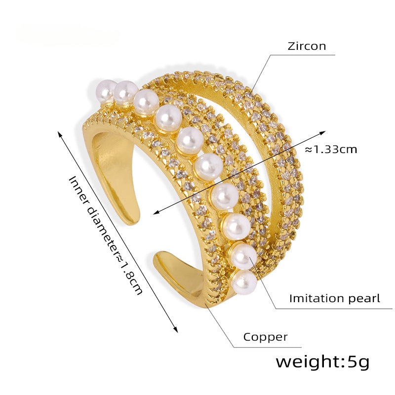 Open Diamond and Pearl Ring 