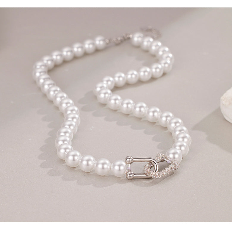 Horseshoe Buckle Swarovski Pearl Necklace