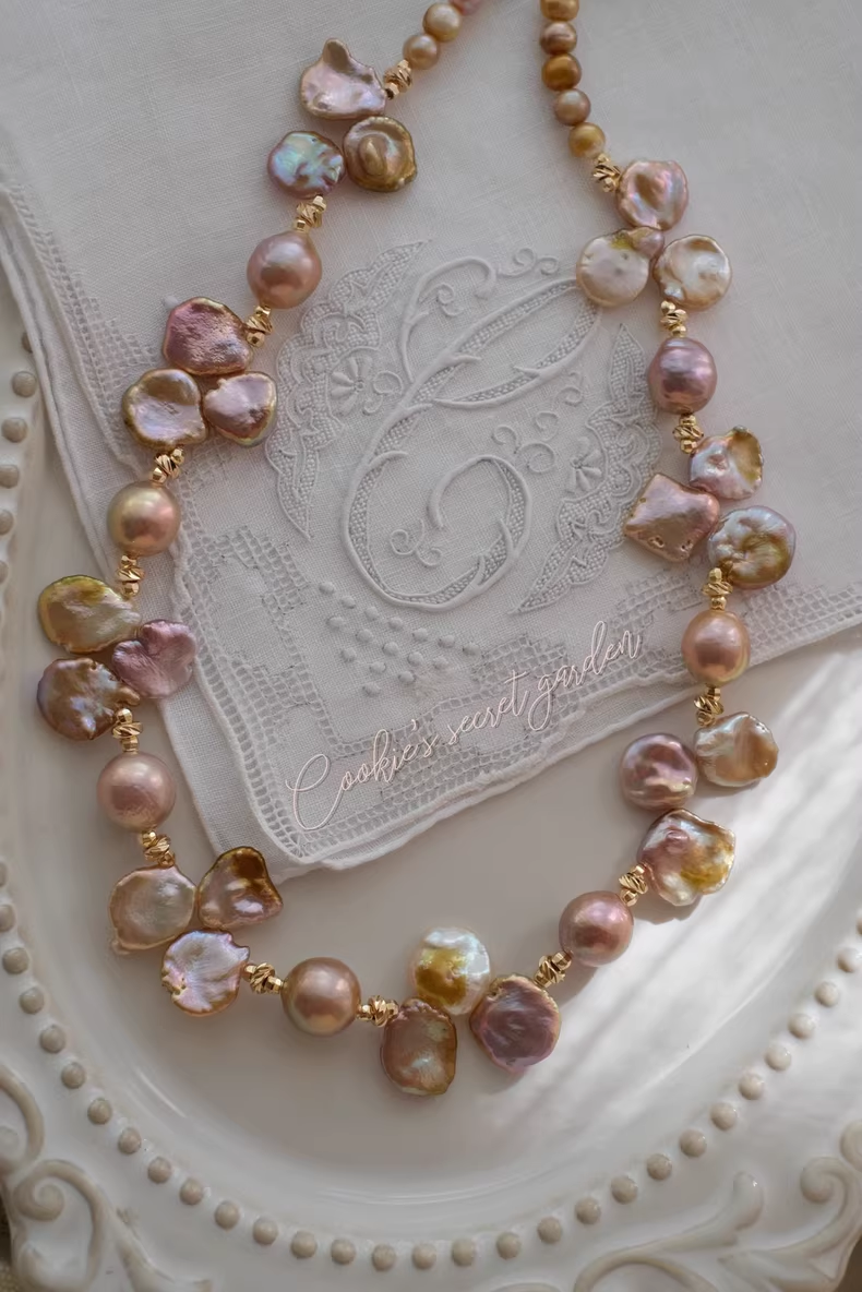 【Monet Garden Collection】 Handmade Summer Baroque Pearl Necklace