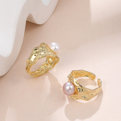 Personality Wide Wrinkled Pearl Ring