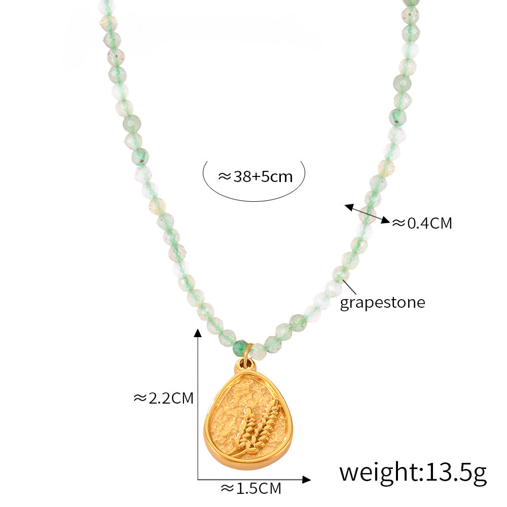 Colorful Jade Grape Stone Half Pearl Half Chain Necklace