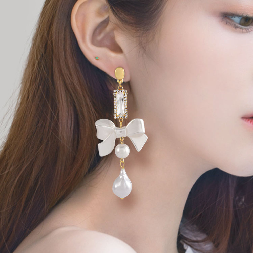 Bow Knot Baroque Pearl Drop Earrings