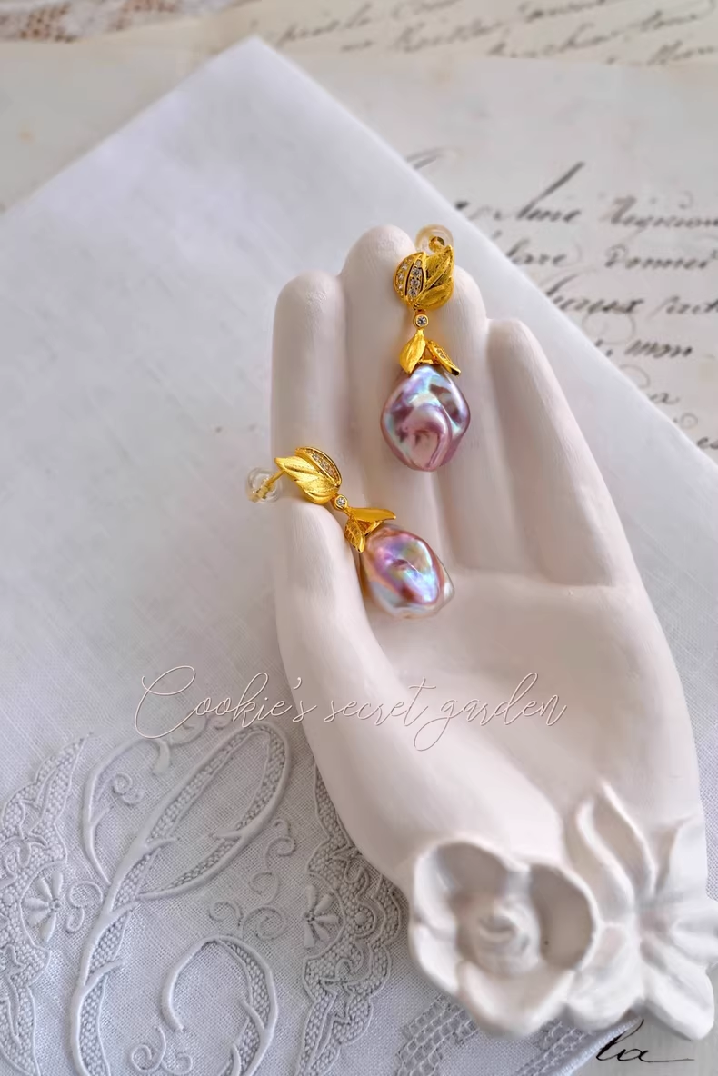 【Monet Garden Collection】 Handmade Classic Romantic Baroque Pearl Earrings