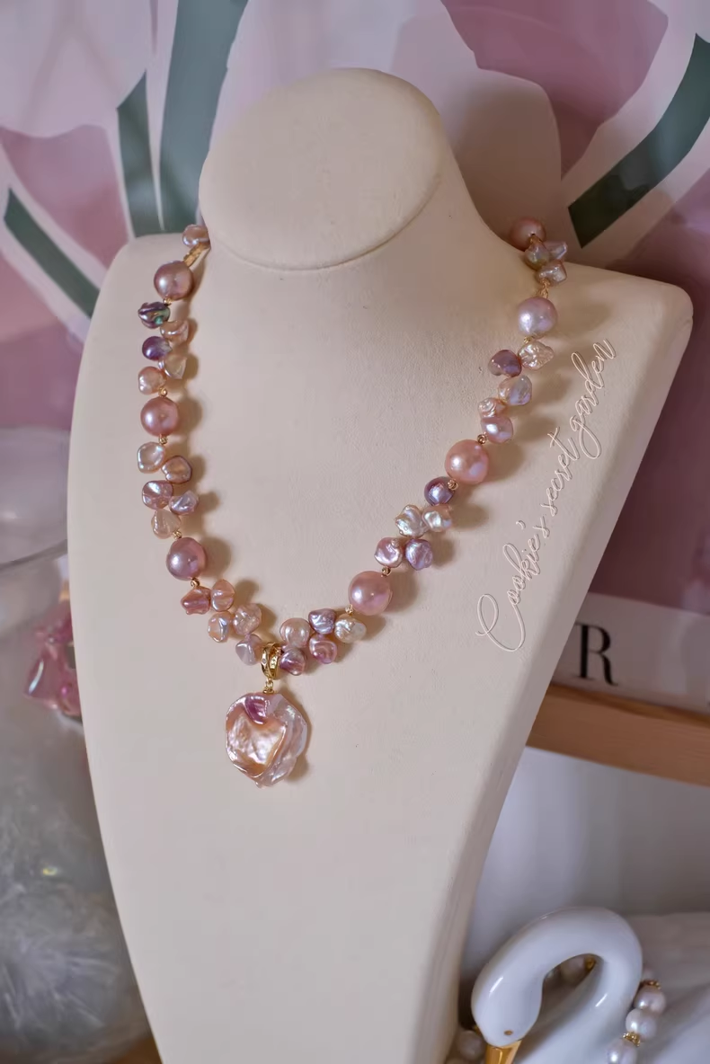 【Monet Garden Collection】 Handmade Drunken Blossom Baroque Pearl Necklace