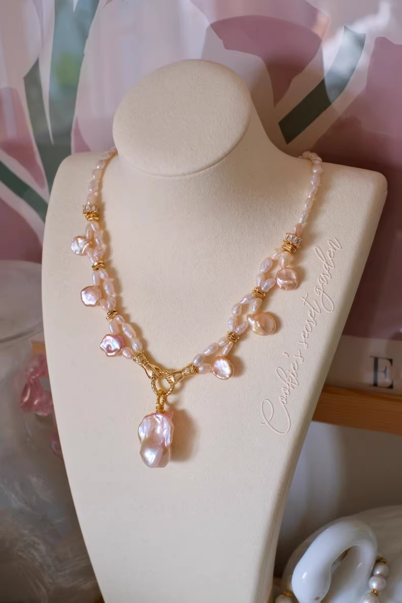 【Monet Garden Collection】 Handmade Princess of Lotus Baroque Pearl Necklace