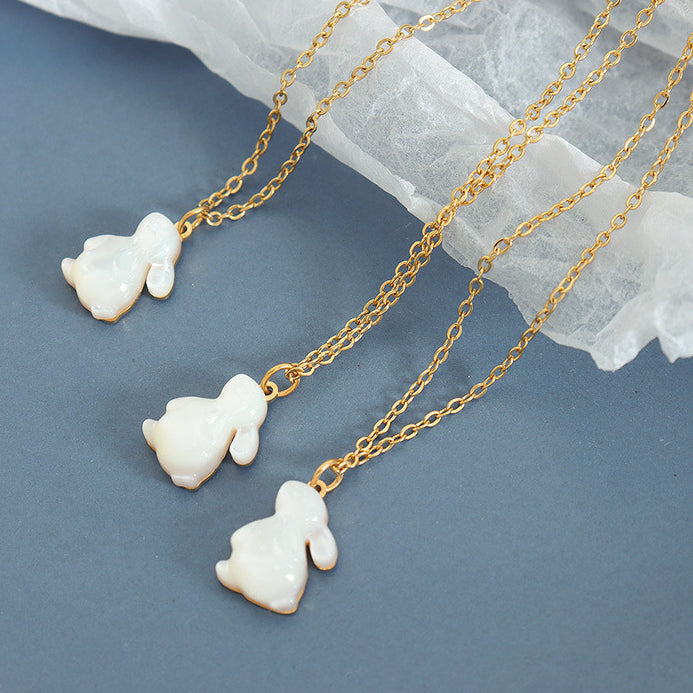 Natural Mother of Pearl Rabbit Pendant Necklace