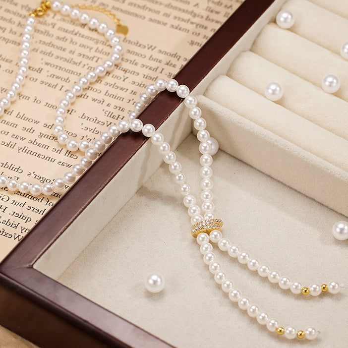 Long Y Pearl Necklace for Low-cut Dress