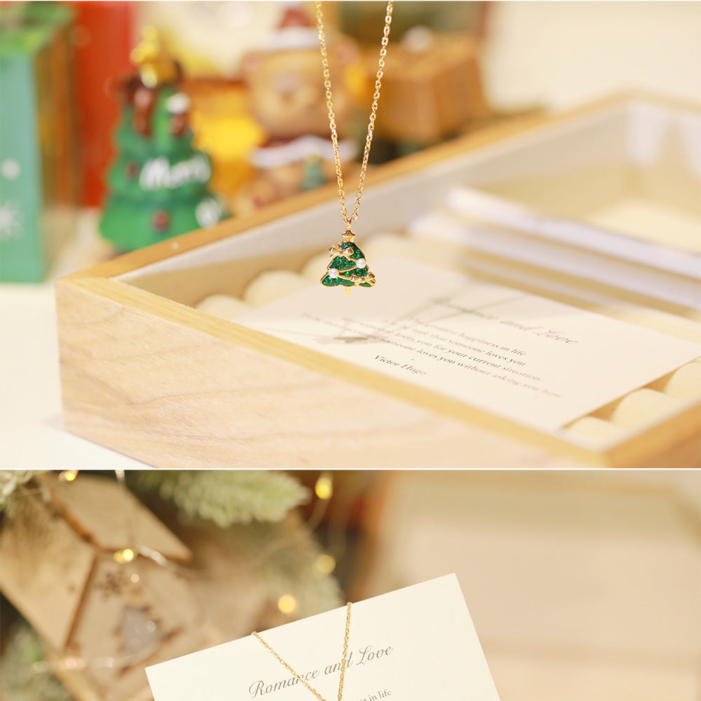 Christmas Tree Bow Pearl Pendant Necklace