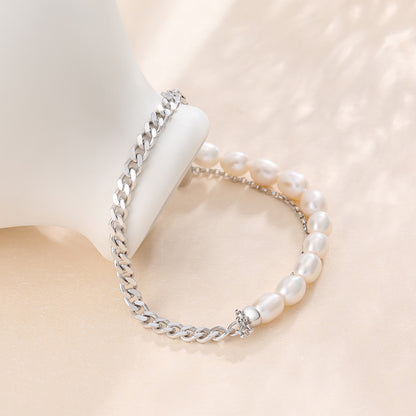 S925 Cuban Chain and Freshwater Pearl Bracelet