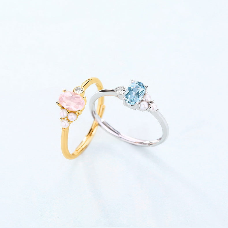 Blue Topaz And Pearl Ring