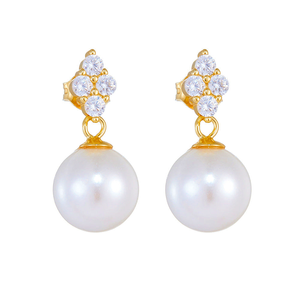 Rhombic Stud 10mm Pearl Dangle Earrings