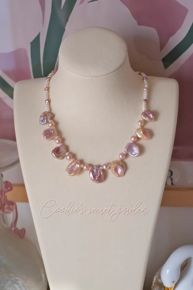 【Monet Garden Collection】 Handmade Freshwater and Baroque Pearl Necklace