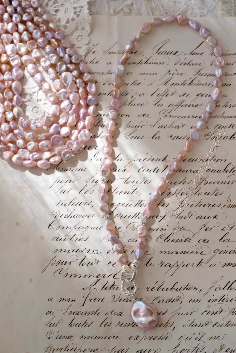 【Monet Garden Collection】 Handmade Sakura Baroque Pearl Necklace