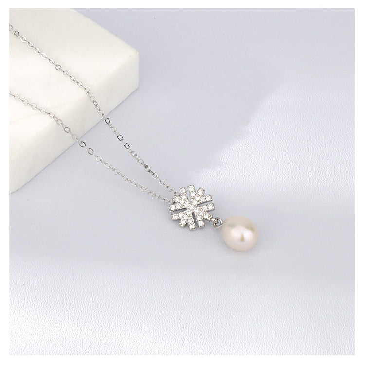 Snowflake Freshwater Pearl Pendant Necklace Earrings Ring Set