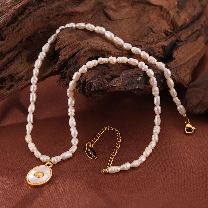 Freshwater Pearl Necklace With Oval Mother of Pearl Pendant