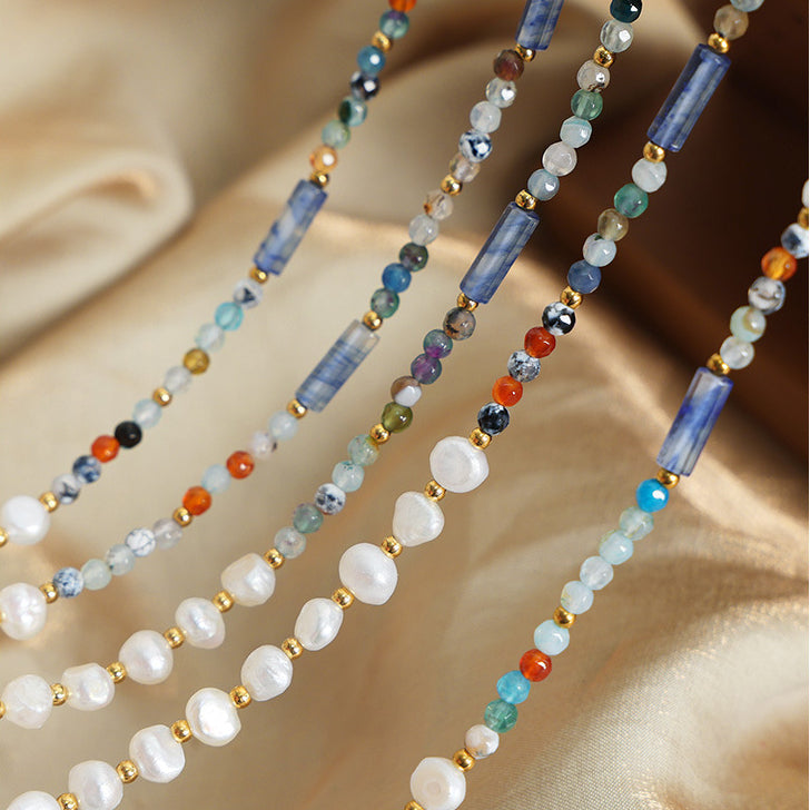 Colorful Natural Agate Crystal Freshwater Pearl Beads Necklace