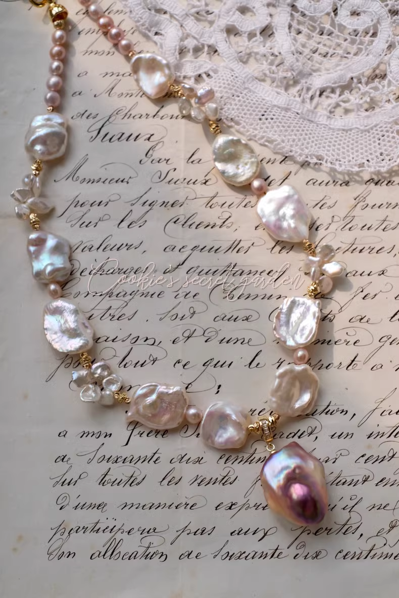 【Monet Garden Collection】 Handmade Cherry Jam Baroque Pearl Necklace