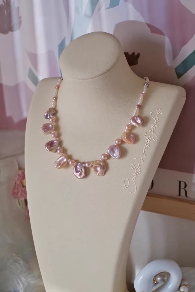 【Monet Garden Collection】 Handmade Freshwater and Baroque Pearl Necklace