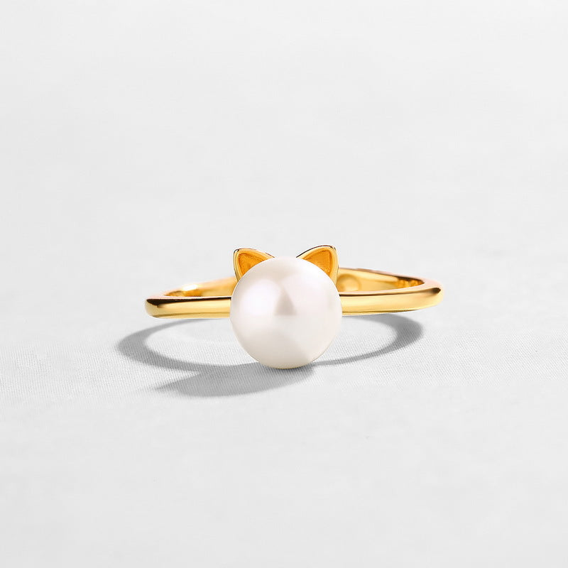 Cute Cat Pearl Ring