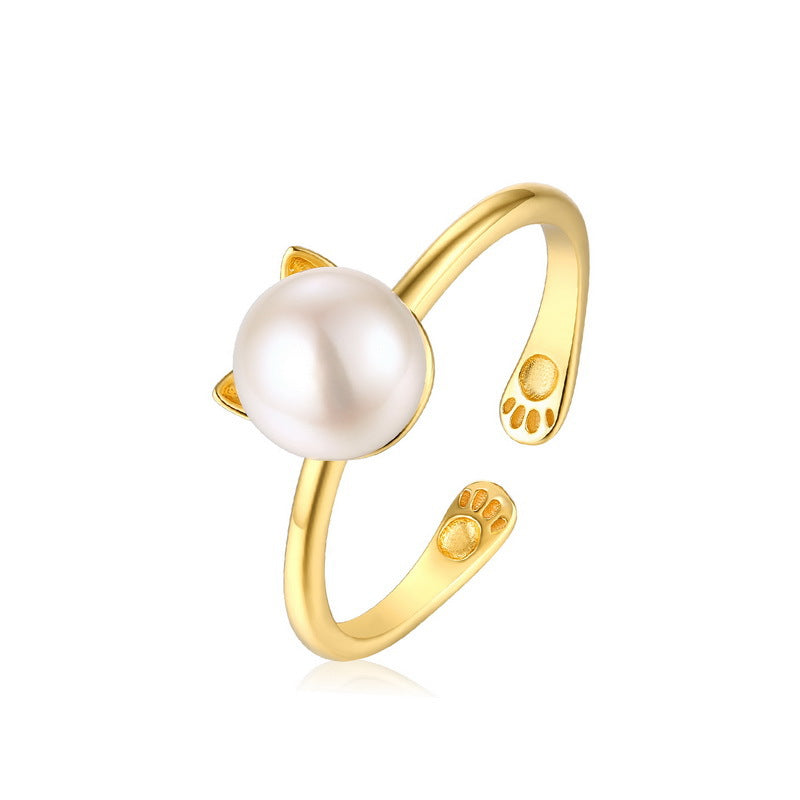 Cute Cat Pearl Ring