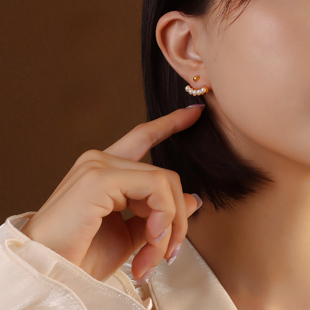 Two Wear Ways Fan Pearl Stud Earrings