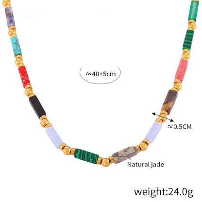 Colorful Jade Grape Stone Half Pearl Half Chain Necklace