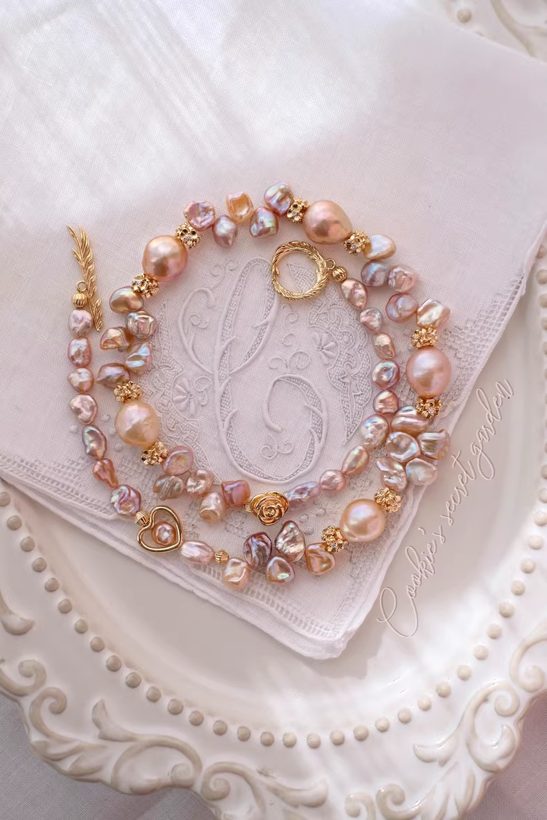 【Monet Garden Collection】 Handmade Morning Glow Baroque Pearl Necklace