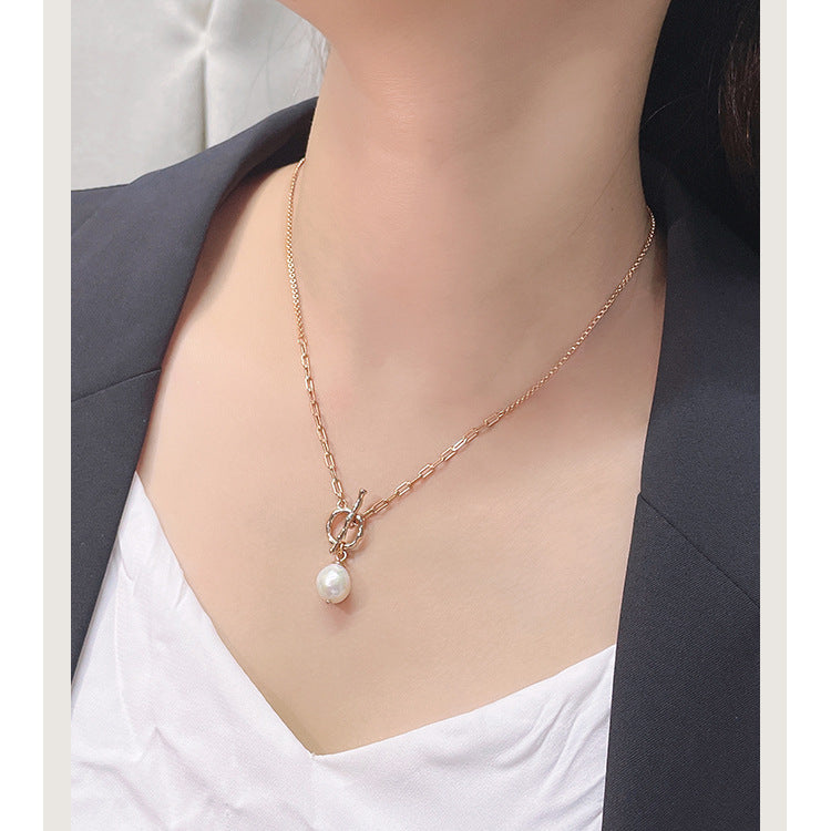 OT Clasp Single Pearl Pendant Necklace