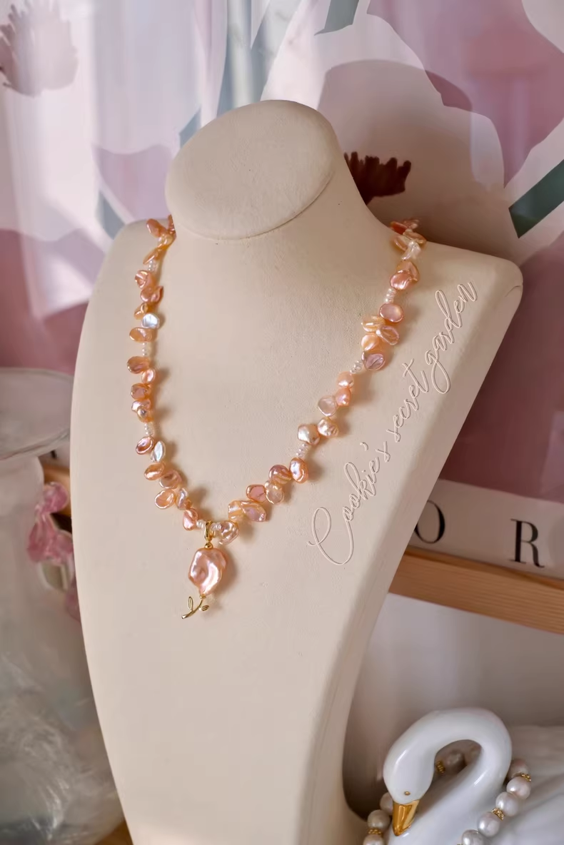 【Monet Garden Collection】 Handmade Girly's Spring Baroque Pearl Necklace