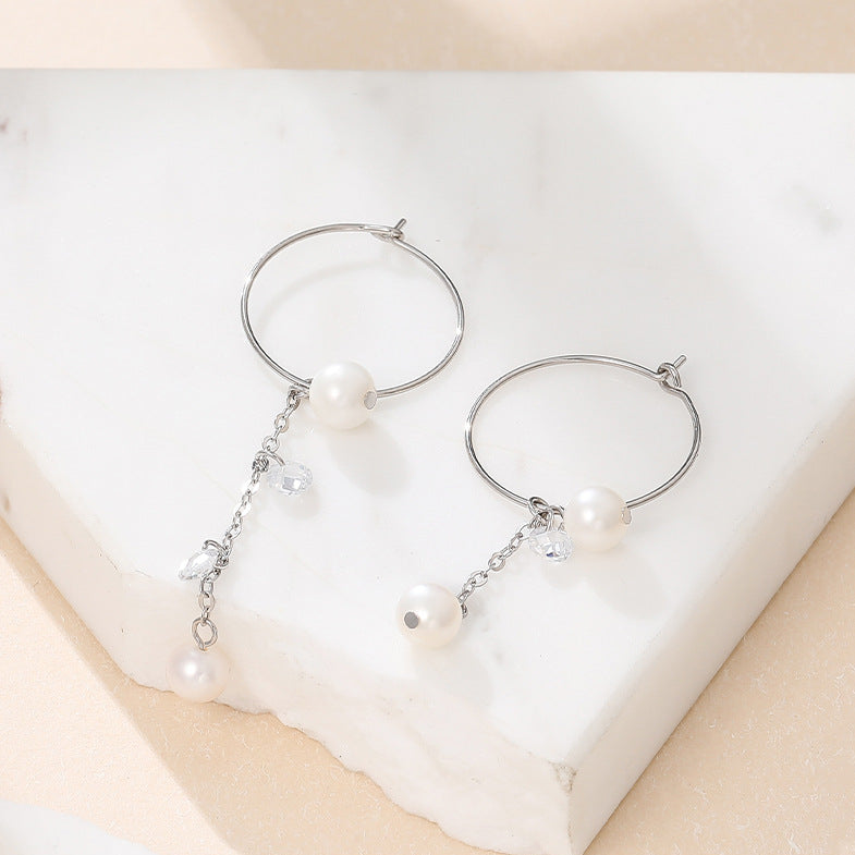 AB Style Asymmetric Hoop Pearl Drop Earrings