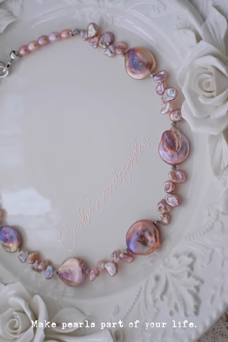 【Monet Garden Collection】 Handmade Rose Garden Baroque Pearl Necklace