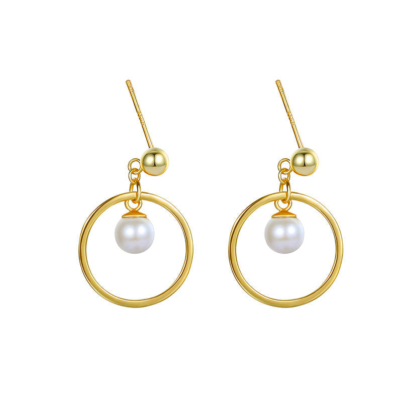 Gold Hoop and Pearl Earrings