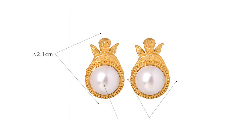 Angel Wings Pearl Stud Earrings