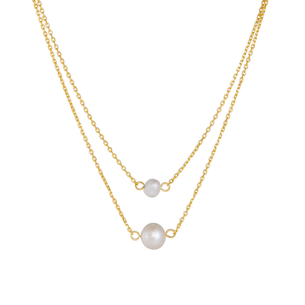 2 Layer Necklace With Freshwater Pearl Pendant