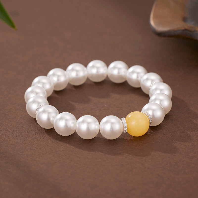 Natural Yellow Chalcedony Swarovski Pearl Bracelet