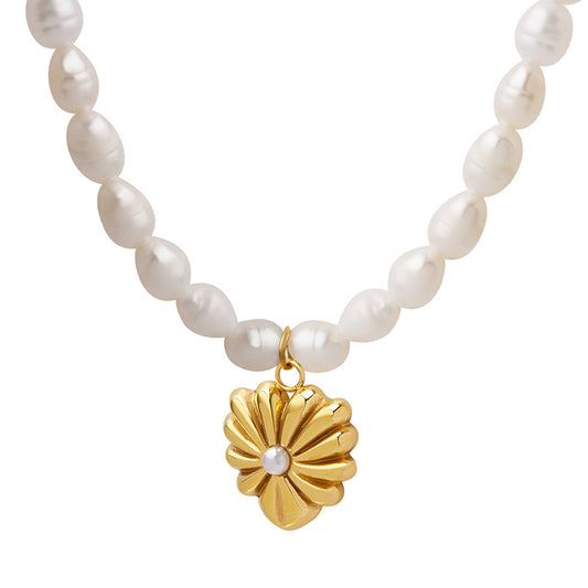 Freshwater Pearl Necklace With Pearl Inlay Heart Pendant