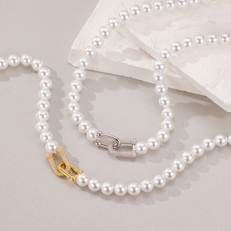 Horseshoe Buckle Swarovski Pearl Necklace