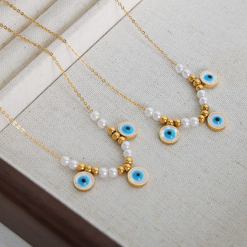 Pearl And Evil Eye Necklace