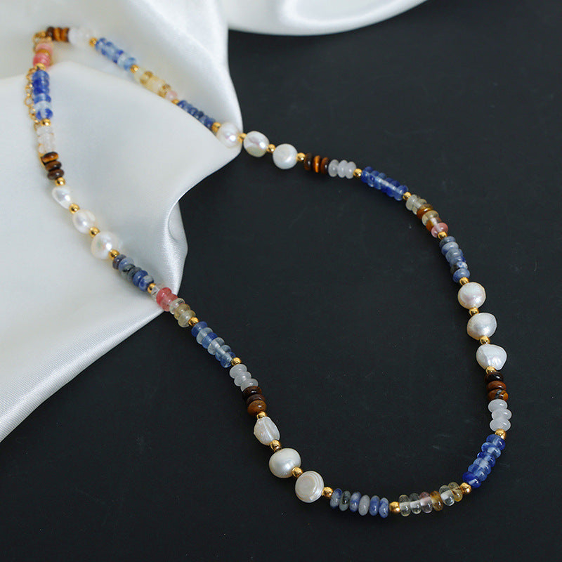 Natural Baroque Pearl And Blue Abacus Beaded Necklace