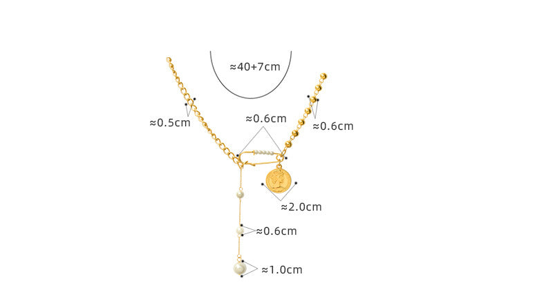 Portrait Coin Pendant Paperclip Pearl Drop Mixing Chain Y Necklace