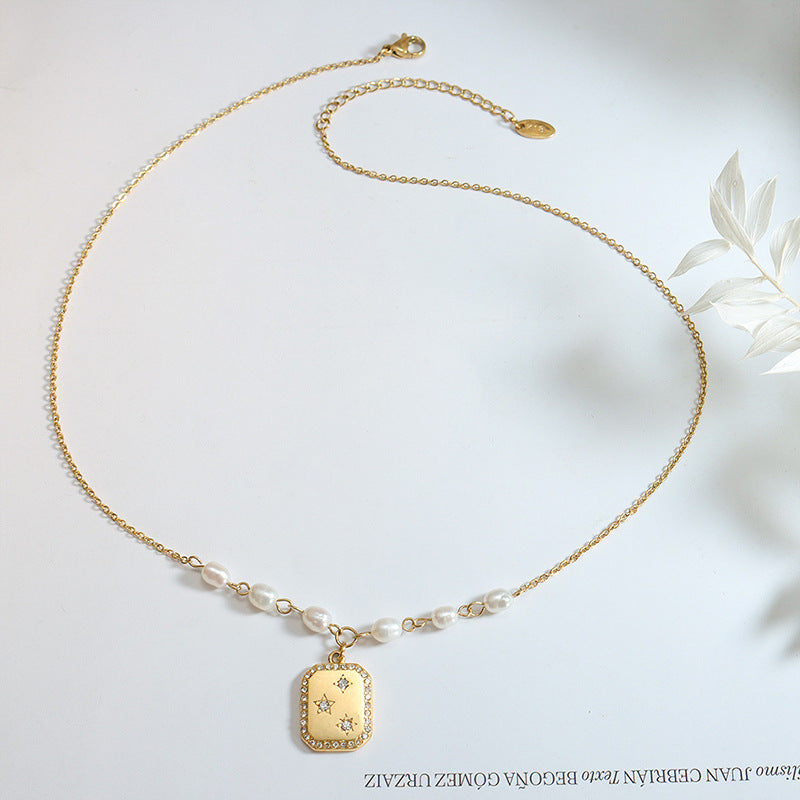 Square Star Pendant Freshwater Pearl Necklace