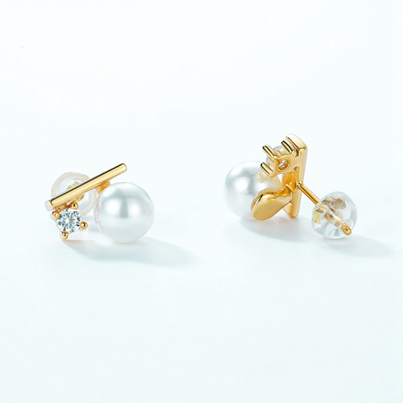 Balance Beam Diamond and Pearl Earrings