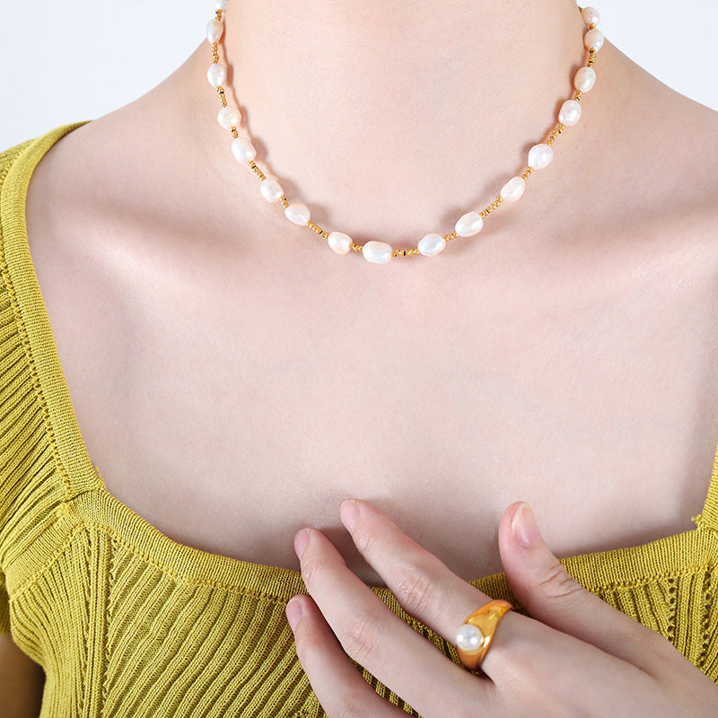 Romantic French Style Pearl And Gold Beaded Necklace