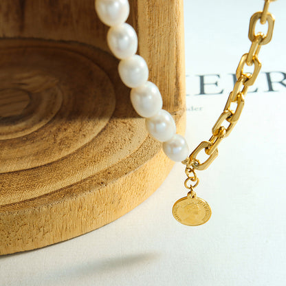 Pearl And Thick Chain Necklace Womens